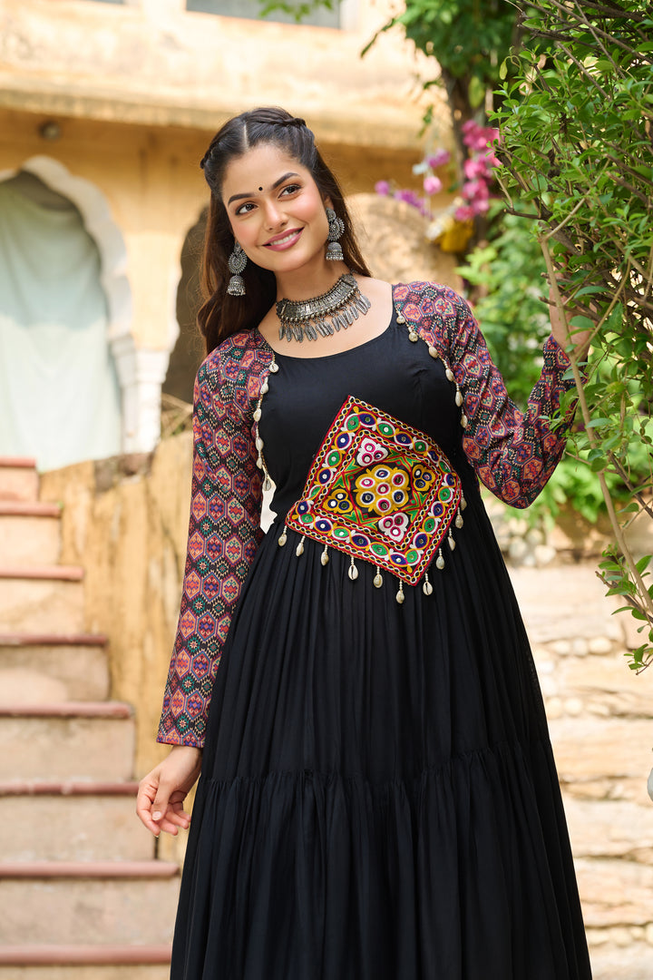 Navratri Special Black Embroidered Gown with Kutchi Work – 12 Meter Flair | Mayara Women Clothing