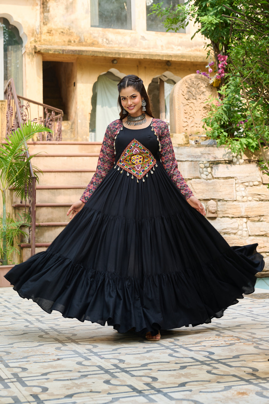 Navratri Special Black Embroidered Gown with Kutchi Work – 12 Meter Flair | Mayara Women Clothing