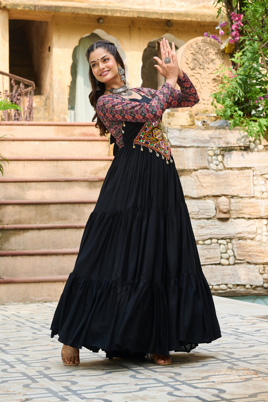Navratri Special Black Embroidered Gown with Kutchi Work – 12 Meter Flair | Mayara Women Clothing