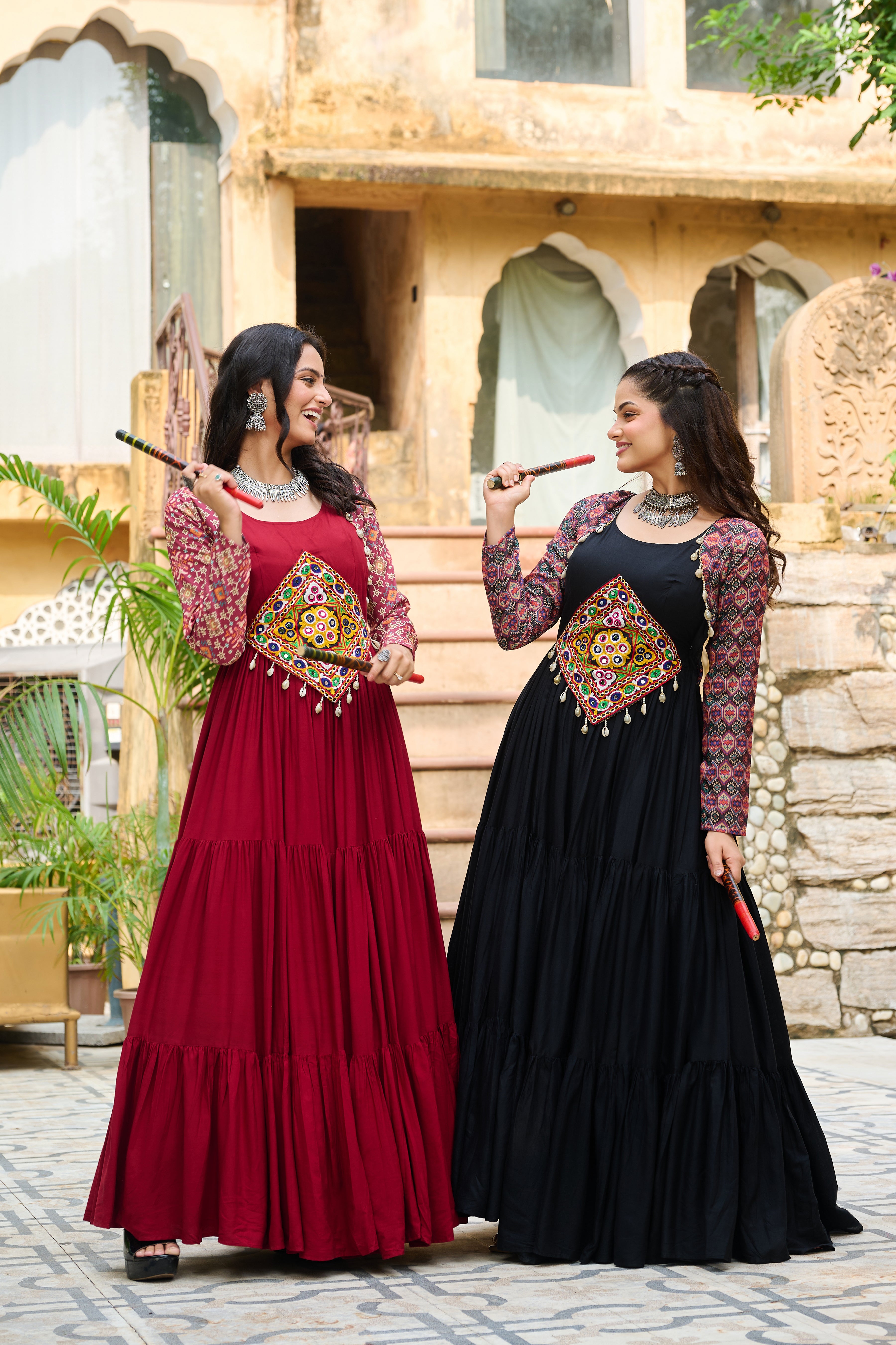 Navratri Special Black Embroidered Gown with Kutchi Work – 12 Meter Flair | Mayara Women Clothing