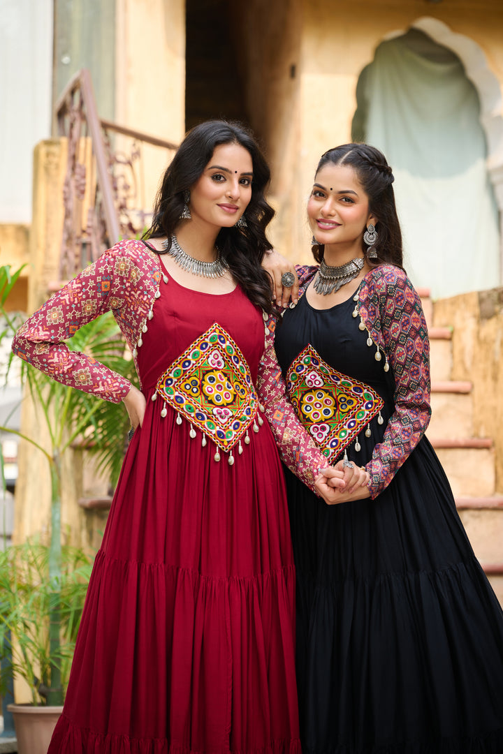 Navratri Special Black Embroidered Gown with Kutchi Work – 12 Meter Flair | Mayara Women Clothing