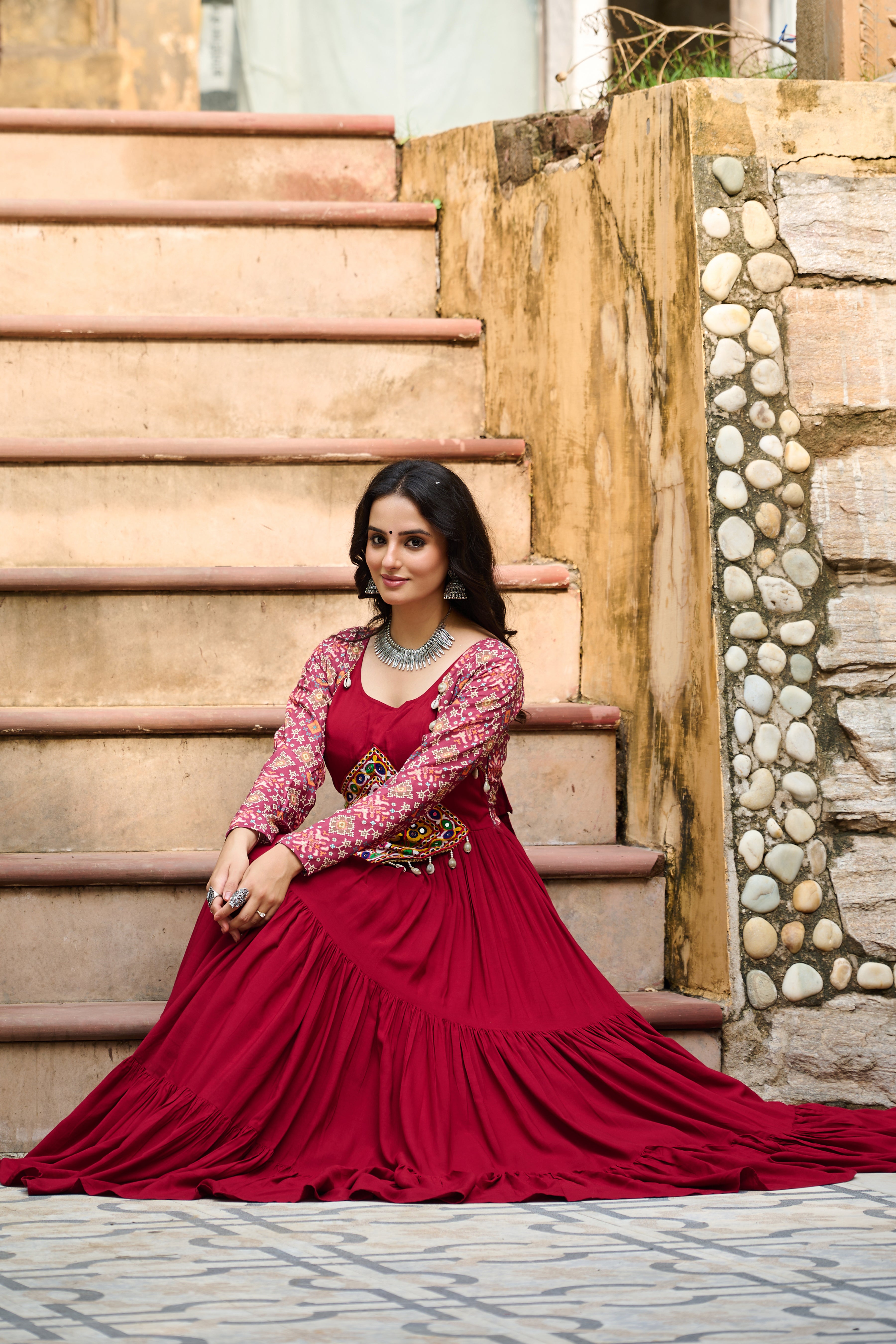 Navratri Special Black Embroidered Gown with Kutchi Work – 12 Meter Flair | Mayara Women Clothing