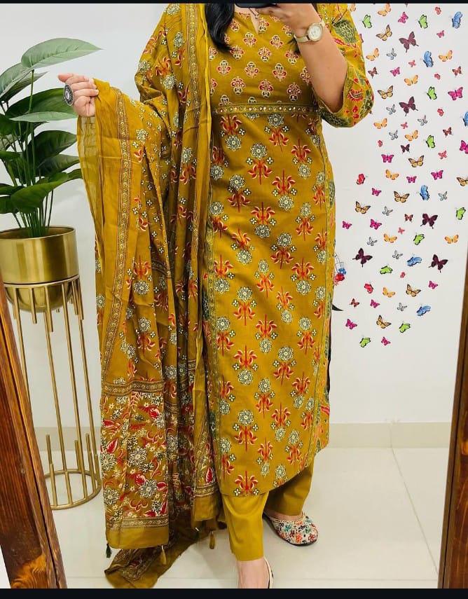 Cambric Cotton Kurti Pant Dupatta Set – Casual & Festive Wear for Women