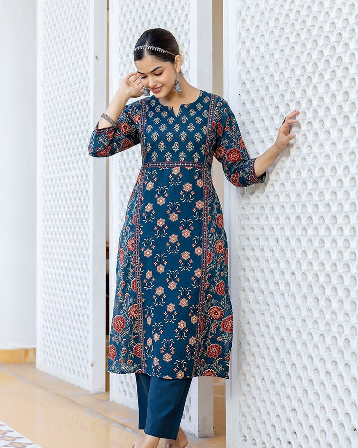 Cambric Cotton Kurti Pant Dupatta Set for Women – Daily & Office Wear Ethnic Set