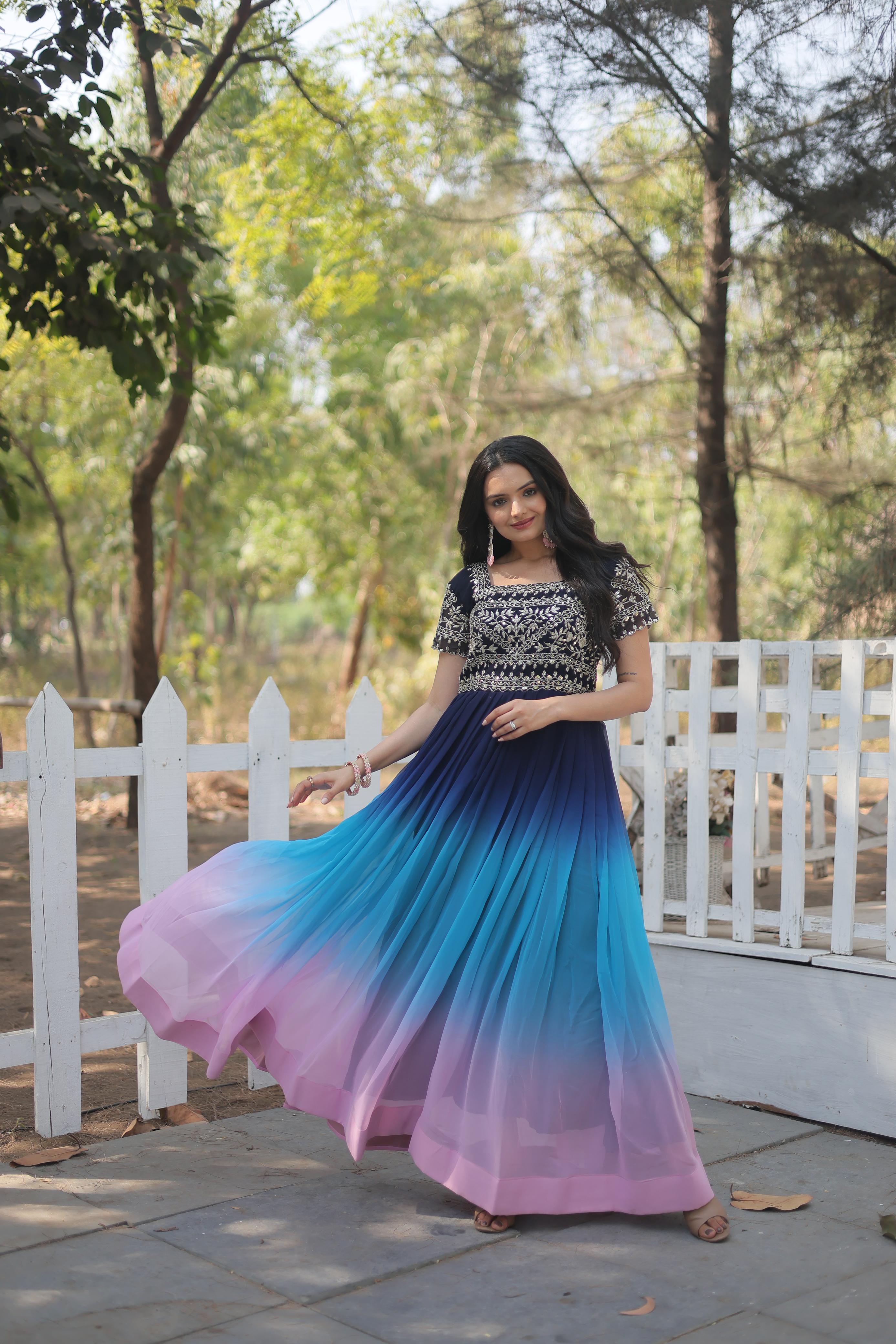 Georgette Floor-Length Dress with Embroidered Blouse | Latest Party Wear Long Dress 2025