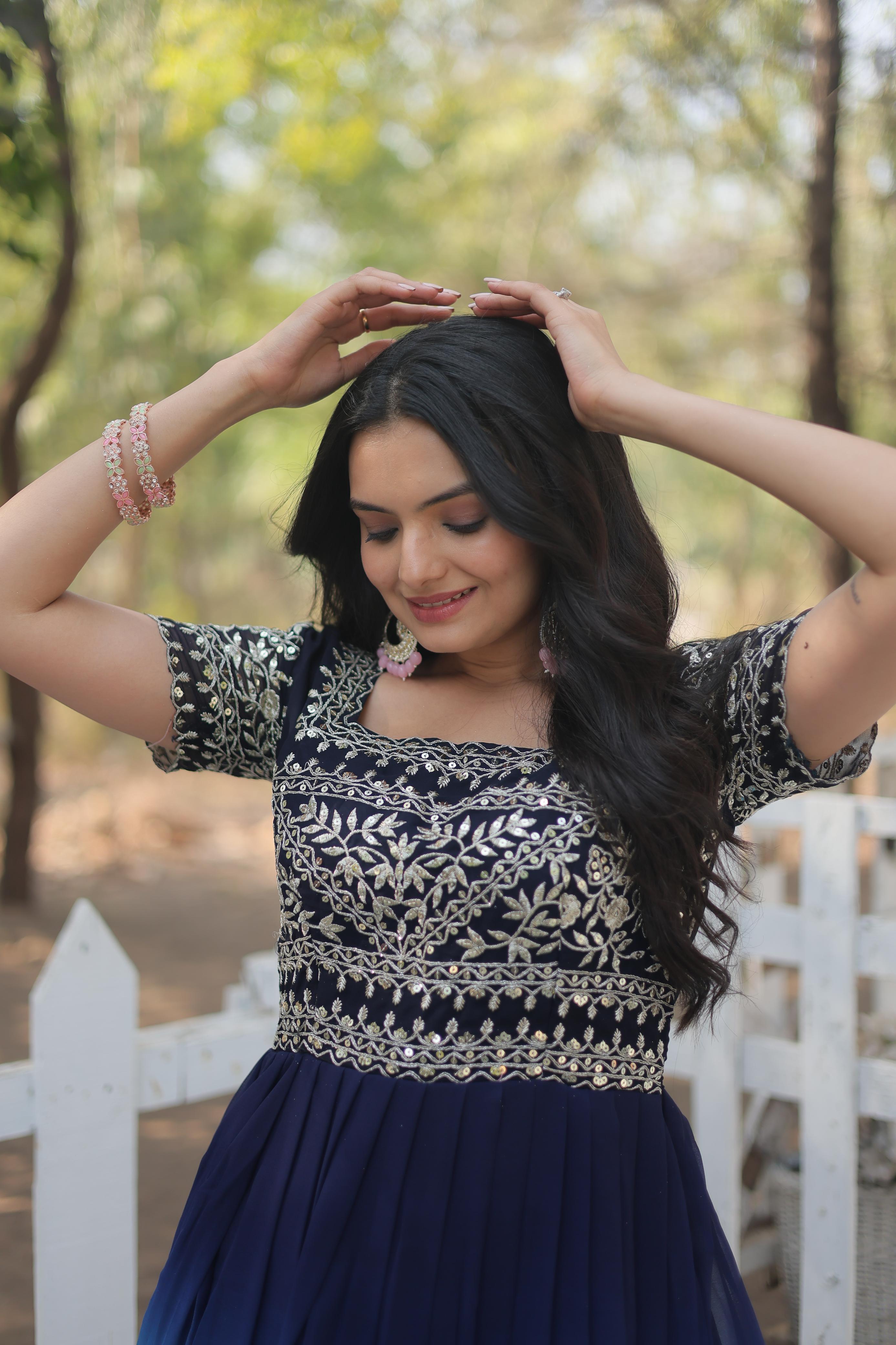 Georgette Floor-Length Dress with Embroidered Blouse | Latest Party Wear Long Dress 2025