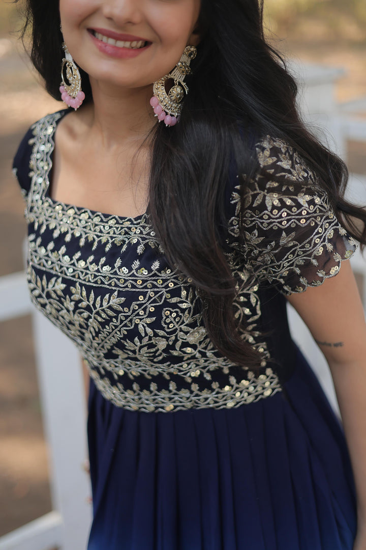 Georgette Floor-Length Dress with Embroidered Blouse | Latest Party Wear Long Dress 2025