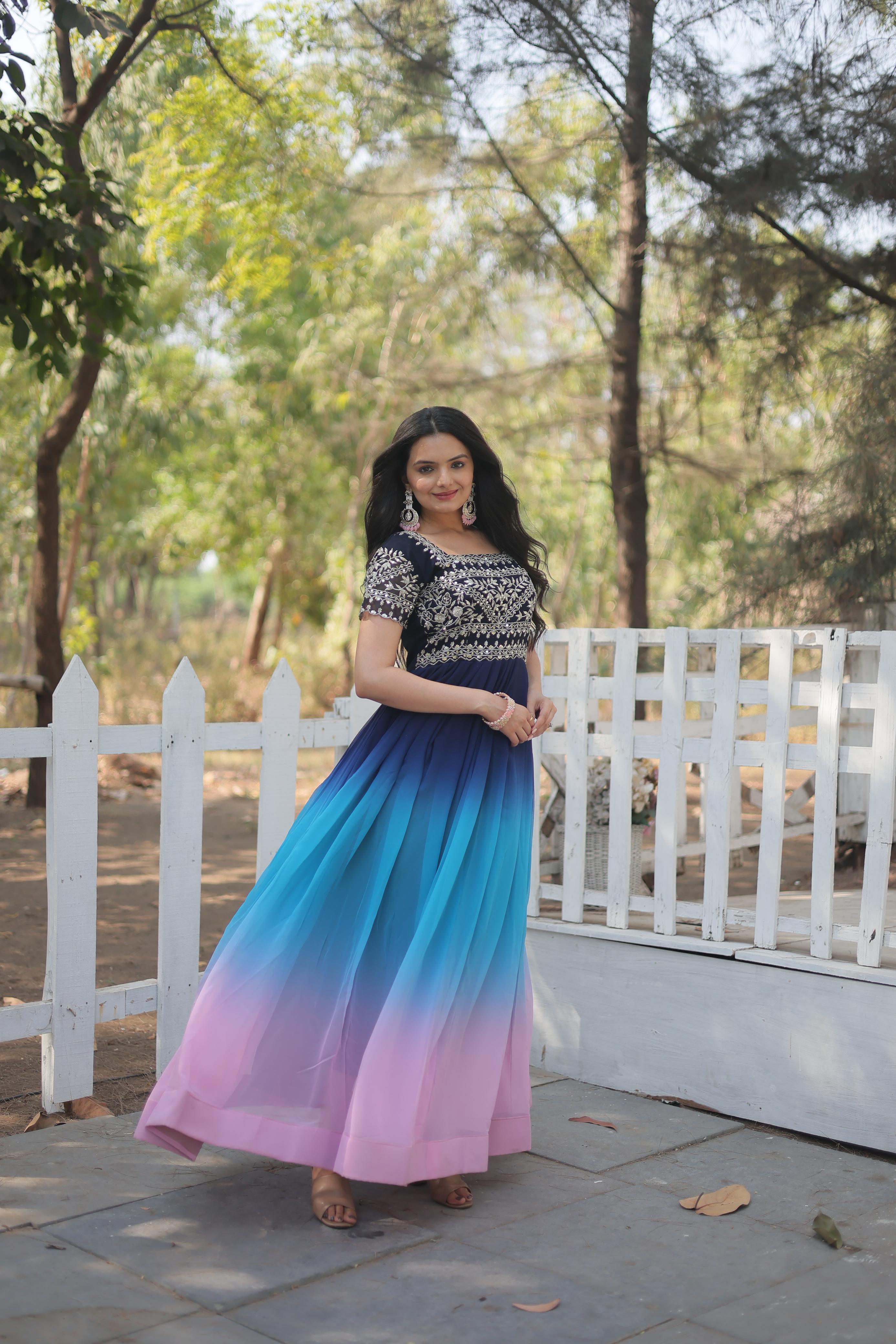 Georgette Floor-Length Dress with Embroidered Blouse | Latest Party Wear Long Dress 2025