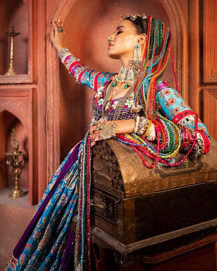 Kutchi Gamthi Muslin Cotton Lehenga Choli Set with Real Mirror Work & Digital Print – Mayara Women Clothing