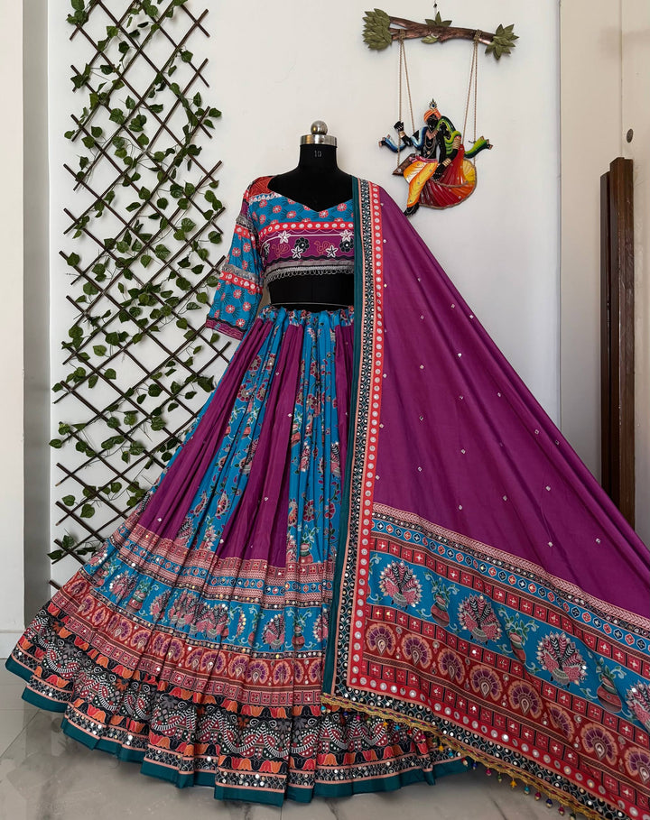 Kutchi Gamthi Muslin Cotton Lehenga Choli Set with Real Mirror Work & Digital Print – Mayara Women Clothing