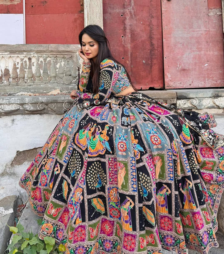 Heavy Muslin Cotton Navratri Lehenga with Real Mirror Work & Georgette Dupatta – Stitched | Designer Garba Chaniya Choli