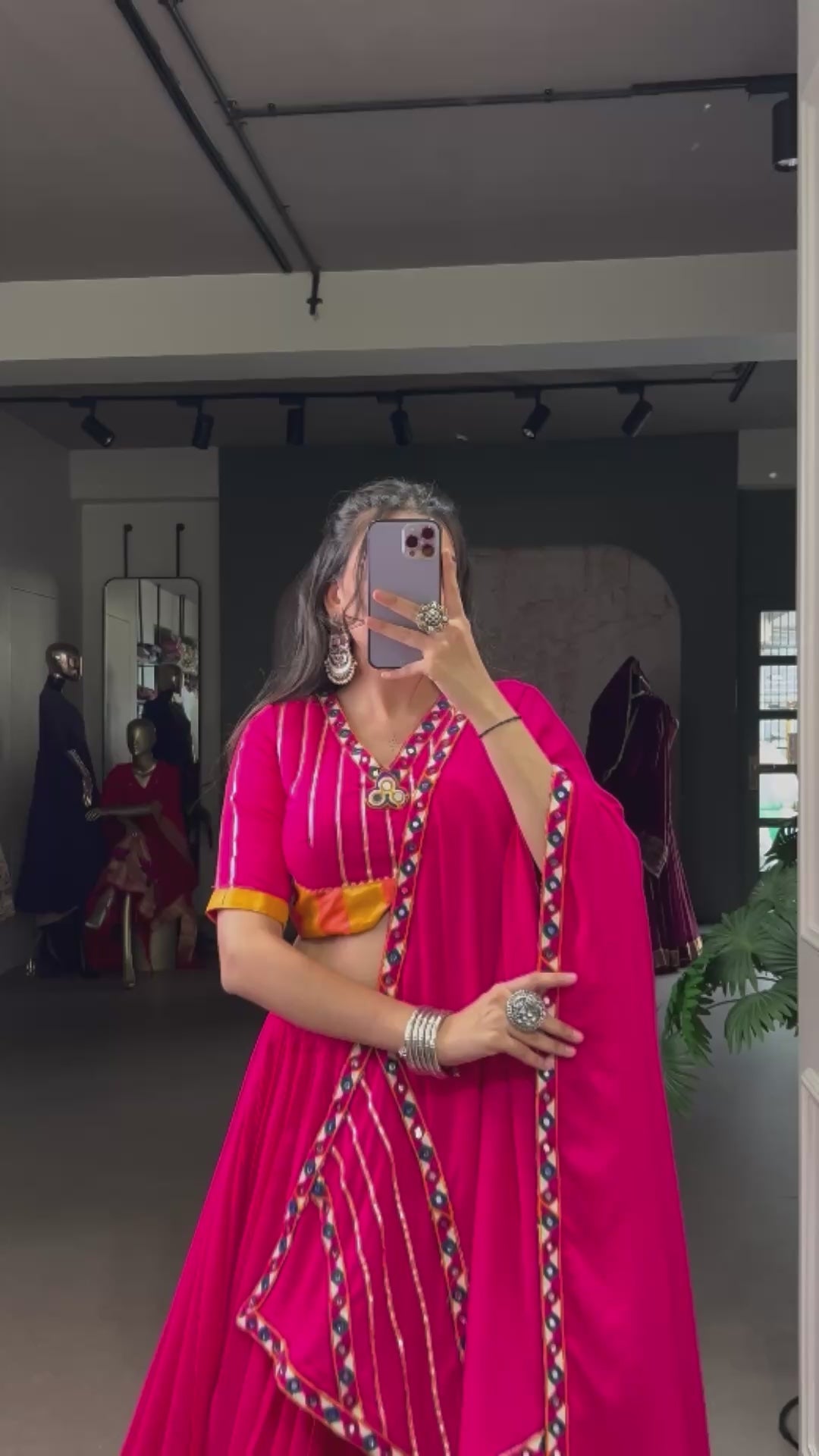 Designer Dark Pink Navratri Lehenga Choli with Mirror Work – Mayara Women Clothing