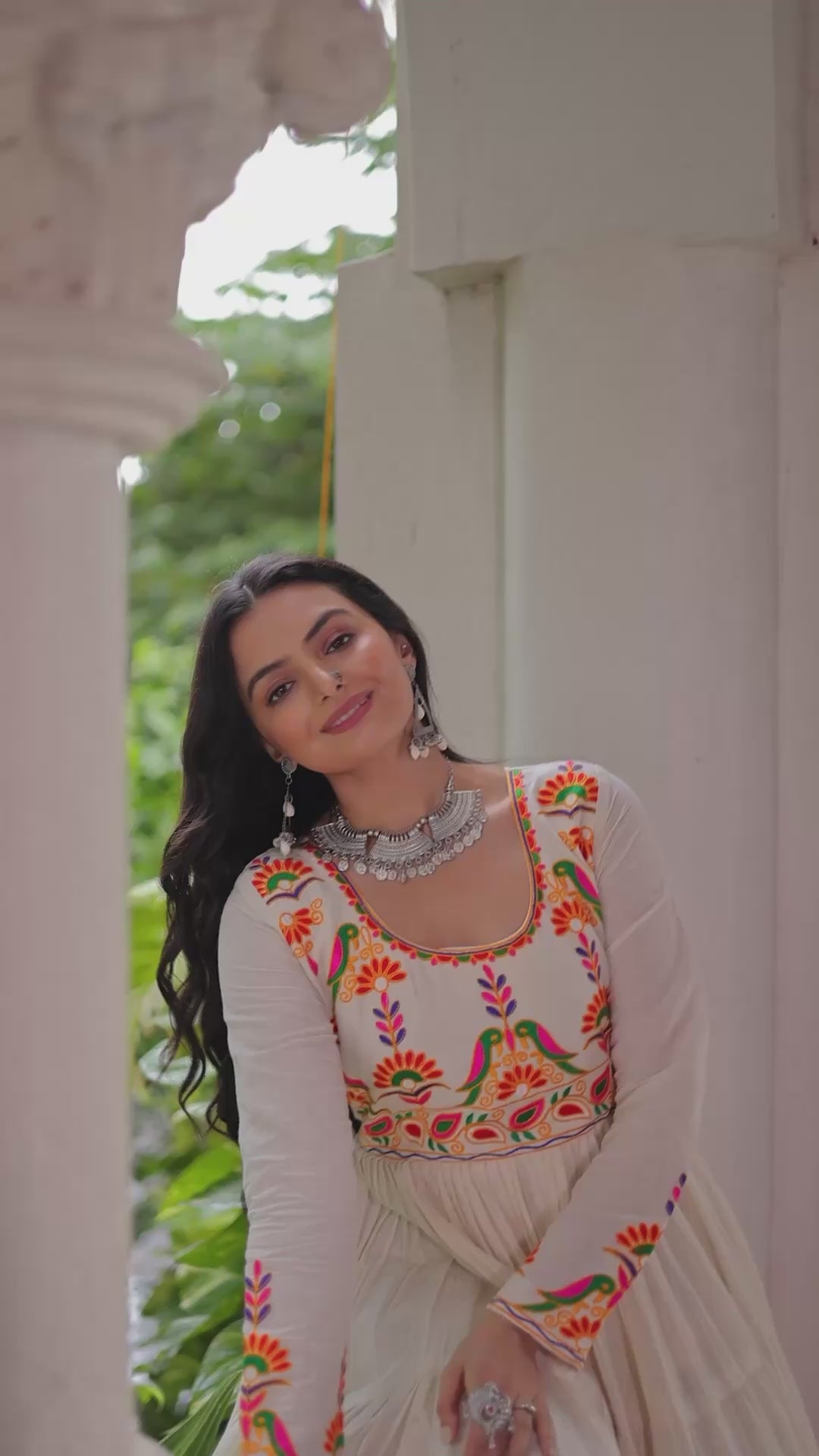 Off-White Kora Cotton Embroidered Gown for Navratri – Heavy Flair Anarkali Style with Gota Patti Work, Mayara Women Clothing