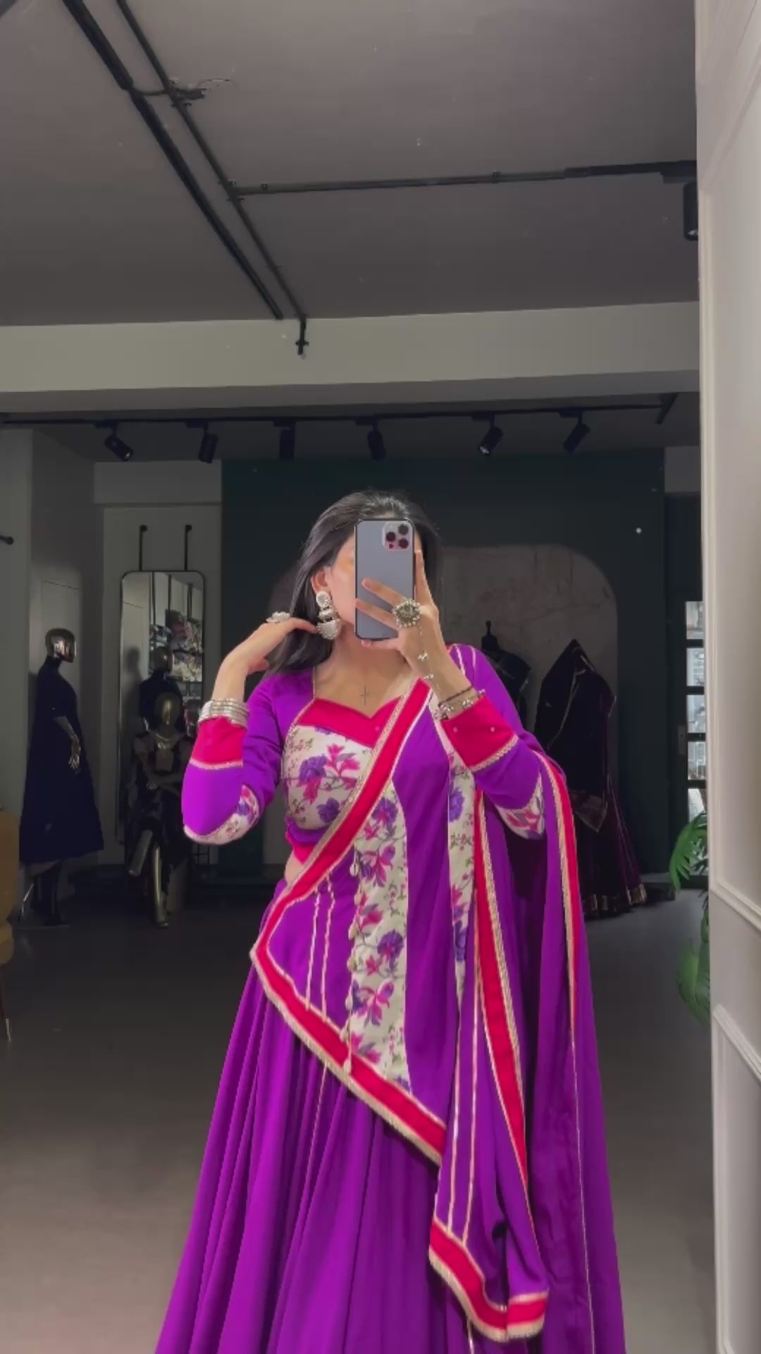 Purple Floral Printed Rayon Lehenga Choli Set with Dupatta – Mayara Women Clothing